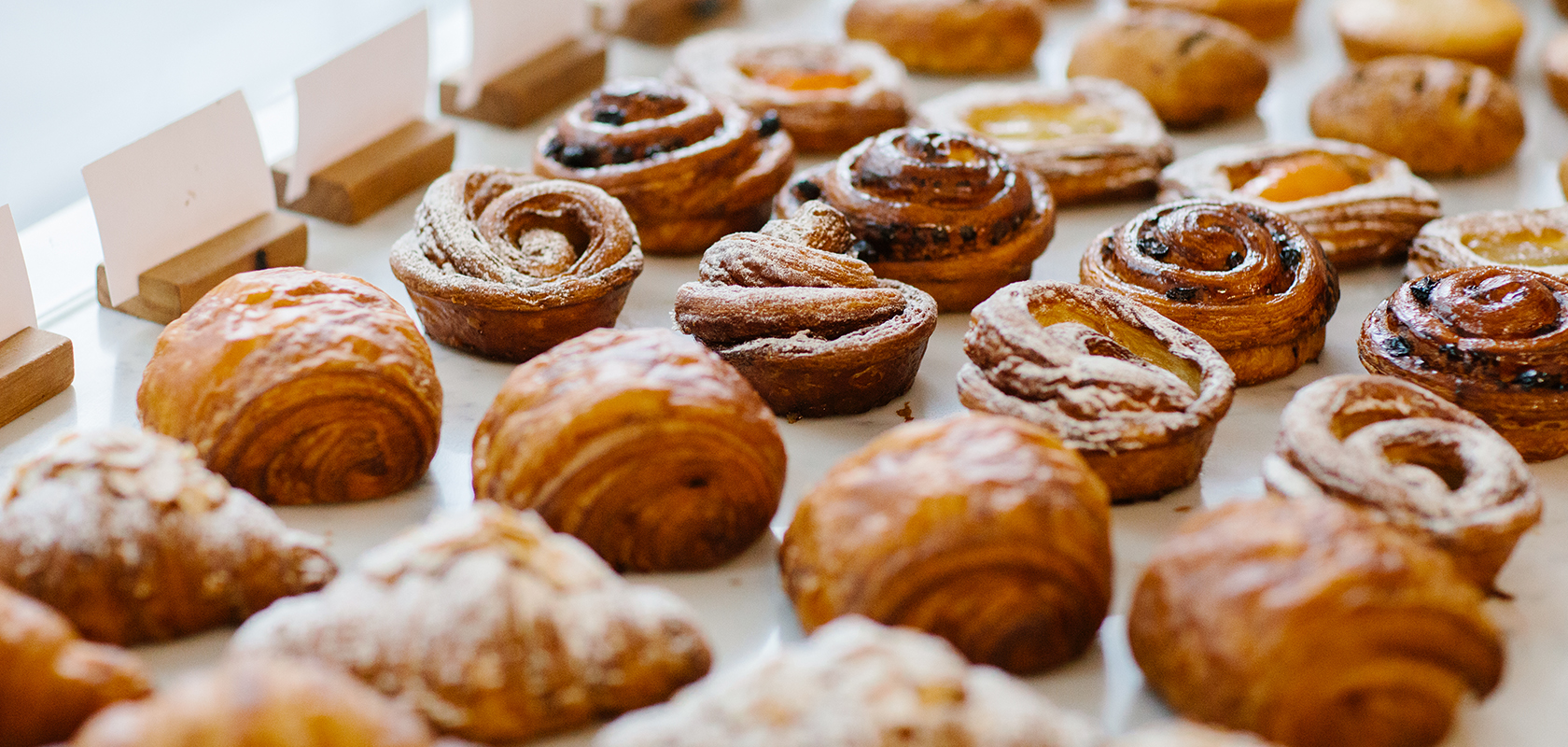 Pastries set out in a row