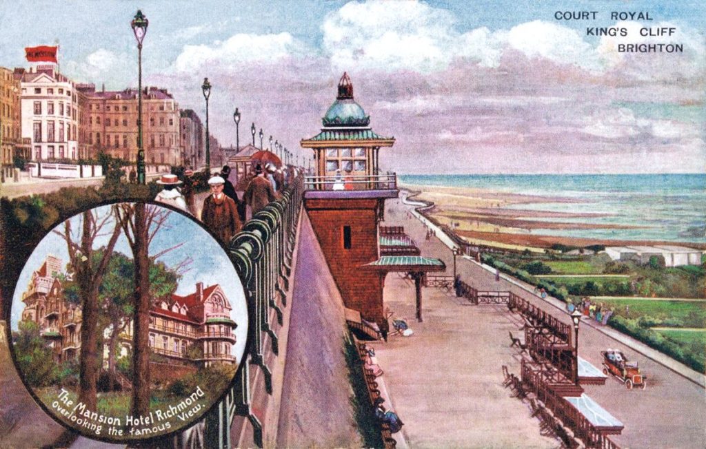 Postcard featuring Madeira Lift inBrighton back in the 1800's