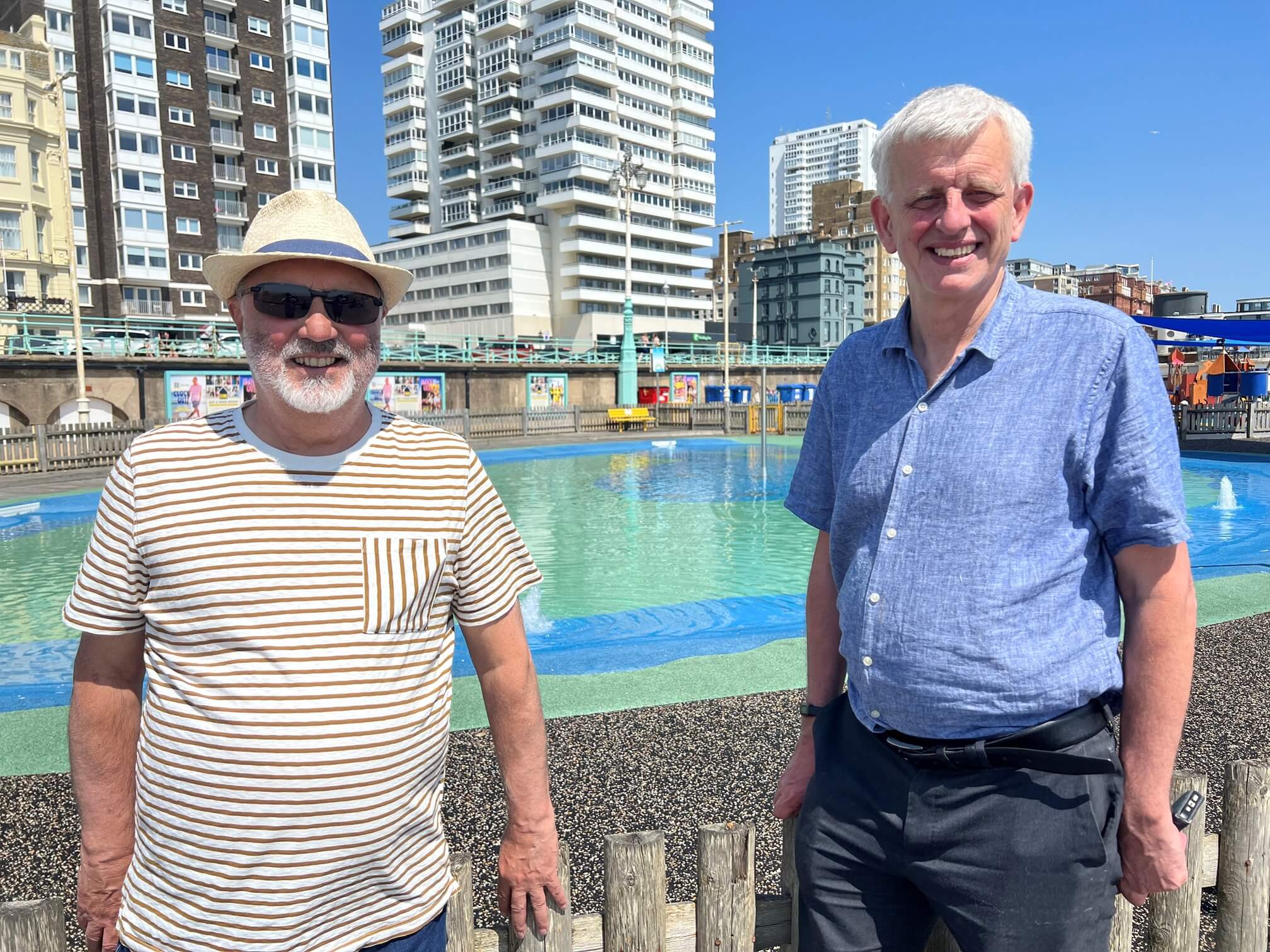 Cllr Alan Robins and Cllr Trevor Muten at Kings Road Paddling Pool