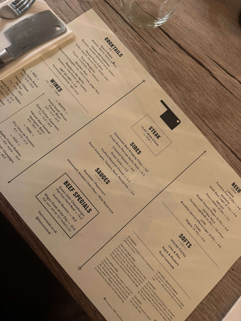 Flat Iron menu